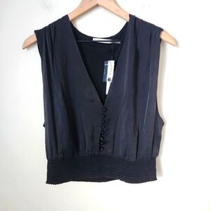 NWT Alice + Olivia | Silk Blend V-Neck Button Front Sleeveless Blouse - Size M